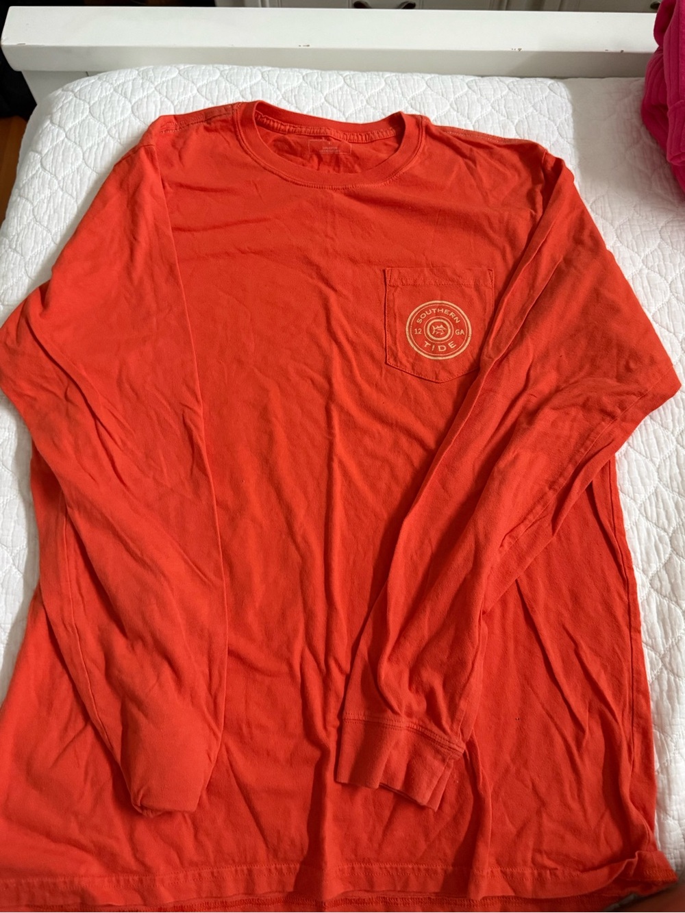 Southern Tide Long-Sleeve Pocket Tee in Bright Coral-Red